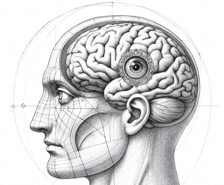 Ilustração do cérebro e a glândula pineal